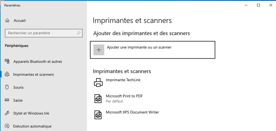 Imprimante TechLink visible sur le serveur